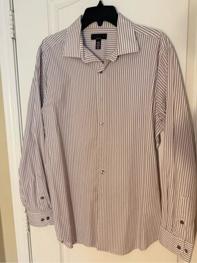 Alfani Men's White and Pink Striped Dress Shirt